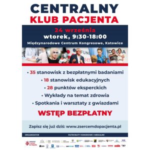 Kilkadziesiąt badań profilaktycznych, porady ekspertów, warsztaty z gwiazdami, konkurs z nagrodami – 24 września Centralny Klub Pacjenta w Katowicach